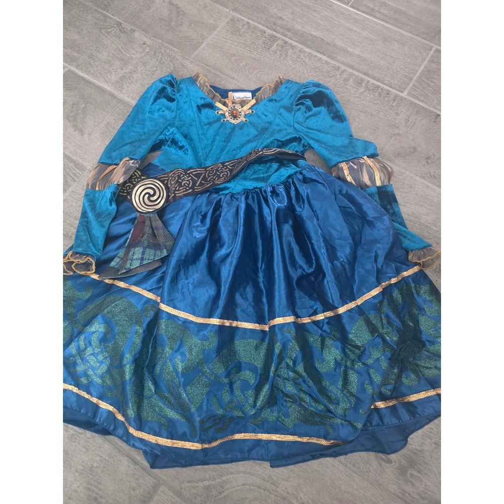Disney Parks Merida Brave Princess Costume Dress Girls Size XS Blue‎ Gold Play